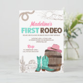 Eerste Rodeo Meisjes Western Eerste Verjaardag Kaart (Staand voorkant)