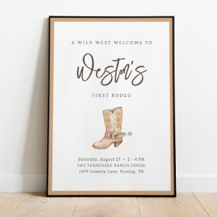 Eerste Rodeo Neutral Southern Cowboy Birthday Post Poster