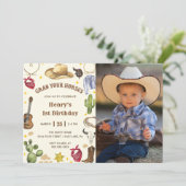 Eerste Rodeo Pak je paarden Foto uitnodiging (Staand voorkant)