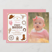 Eerste Rodeo Roze Meisje Wild West 1e Verjaardagsf Kaart (Voorkant / Achterkant)