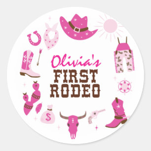 Eerste Rodeo Roze Western Cowboy 1e Verjaardag Ronde Sticker