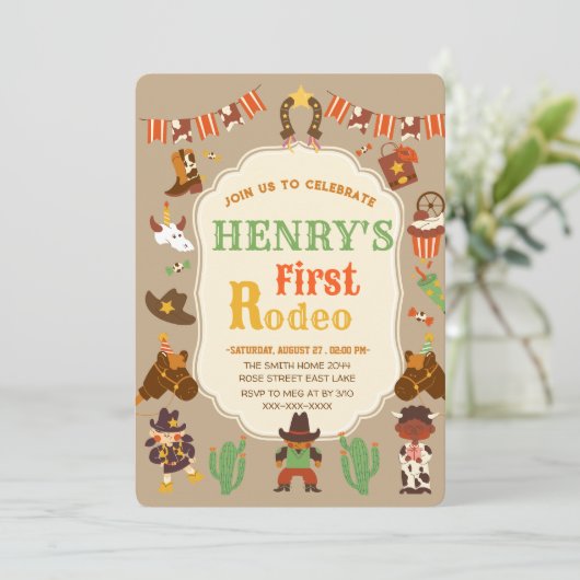 ‘Eerste Rodeo verjaardagsuitnodiging Kaart (Staand voorkant)