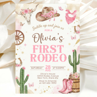 Eerste Rodeo Verjaardagsuitnodiging Meisje Kaart