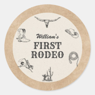 Eerste Rodeo Vintage Neutrale Cowboy 1e Verjaardag Ronde Sticker