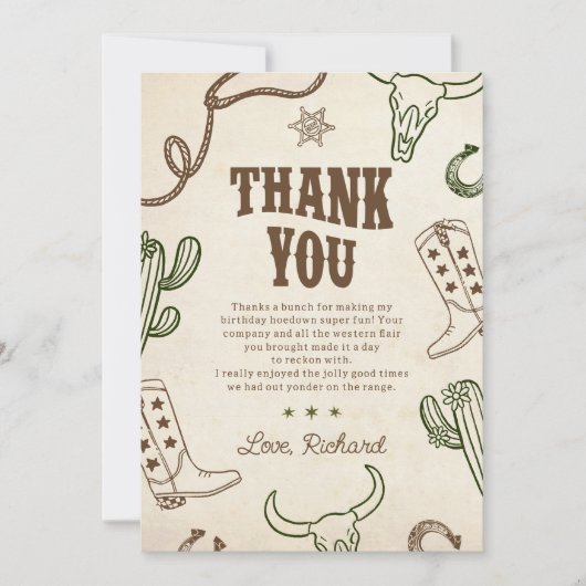 Eerste Rodeo Western Boy 1e Verjaardag Bedankkaart (Voorkant)