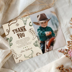 Eerste Rodeo Western Boy 1e Verjaardagsfoto Bedankkaart