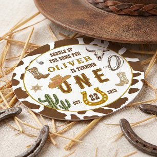 Eerste Rodeo Western Cowboy Boys 1e Verjaardagsfee Ronde Kartonnen Onderzetter
