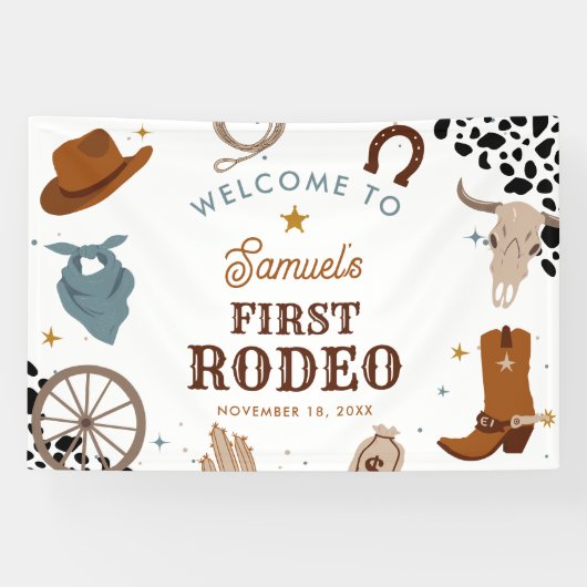Eerste Rodeo Western Jongen Eerste Verjaardag Welk Spandoek (Horizontaal)