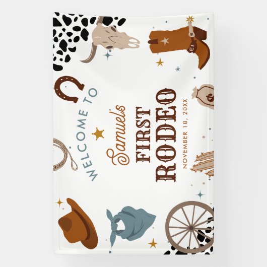 Eerste Rodeo Western Jongen Eerste Verjaardag Welk Spandoek (Verticaal)