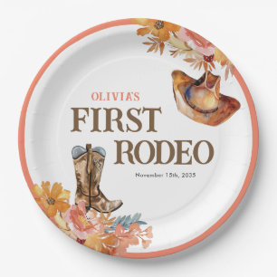 Eerste Rodeo Western Meisje 1e Verjaardag Papieren Bordje