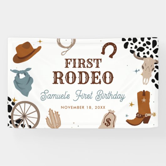 Eerste Rodeo Western Wild West Boy Eerste Verjaard Spandoek (Horizontaal)