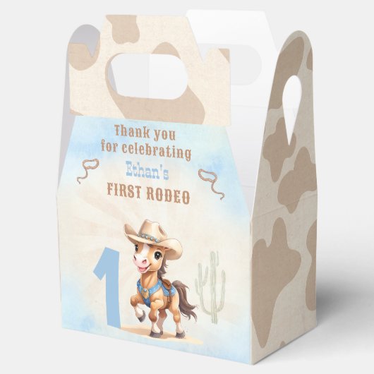 Eerste Rodeo Westerne Cowboy Verjaardagsjongen Fav Bedankdoosjes (Geopend)
