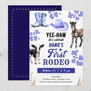 Eerste Rodeo Westerne Verjaardag BLAUW Kaart