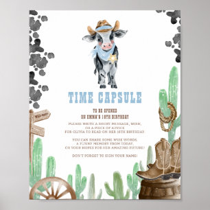 Eerste Rodeo Wild West Baby Koe Tijd Capsule Bord Poster