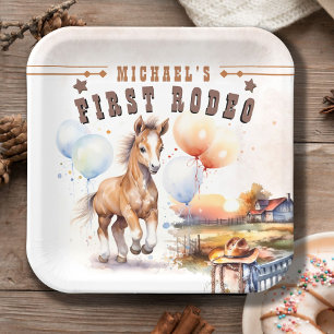 Eerste RODEO Wild West Cowboy 1e verjaardag jong Papieren Bordje