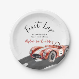 Eerste ronde raceauto 1e verjaardag papieren bordje