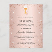 Eerste roos goudglitter-chalice host uitnodiging briefkaart (Voorkant)