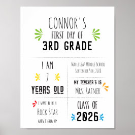 Eerste schooldag bord voor kinderen poster