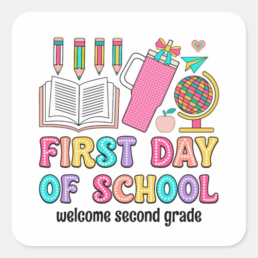 Eerste schooldag kleurrijke retro stickers (Voorkant)