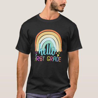 Eerste schooldag regenboog leraar hallo eerste lee t-shirt