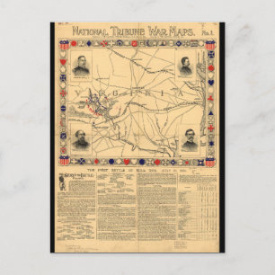 Eerste slag bij Bull Run Map 21 juli 1861 Briefkaart