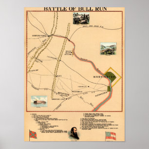 Eerste slag op Bull Run - Panoramiek in de burgero Poster