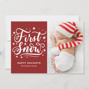 Eerste Sneeuw Hand Lettered Rode Eerste Kerstmis Feestdagenkaart