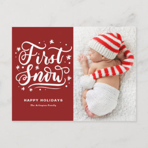 Eerste Sneeuw Hand Lettered Rode Eerste Kerstmis Feestdagenkaart