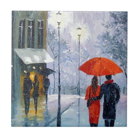 Eerste sneeuw in Parijs Tegeltje (Voorkant)