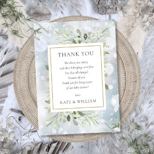 Eerste Sneeuwvlokken Baby Shower Gedicht met Groen Bedankkaart