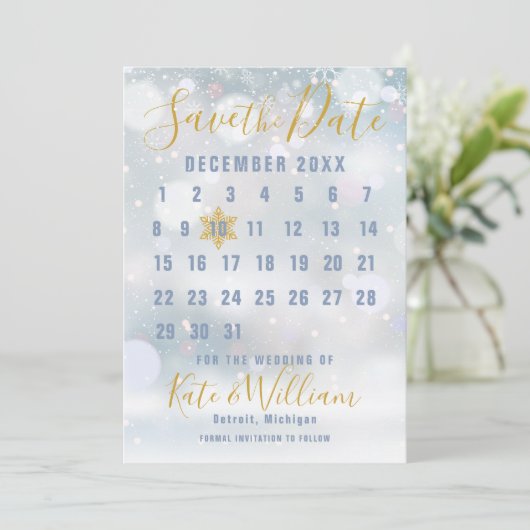 Eerste Sneeuwvlokken Kalender Bewaar de Datum Save The Date (Staand voorkant)