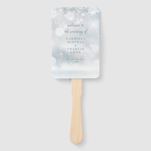 Eerste Sneeuwvlokken Winter Bruiloftsprogramma Han Handwaaier (Voorkant)