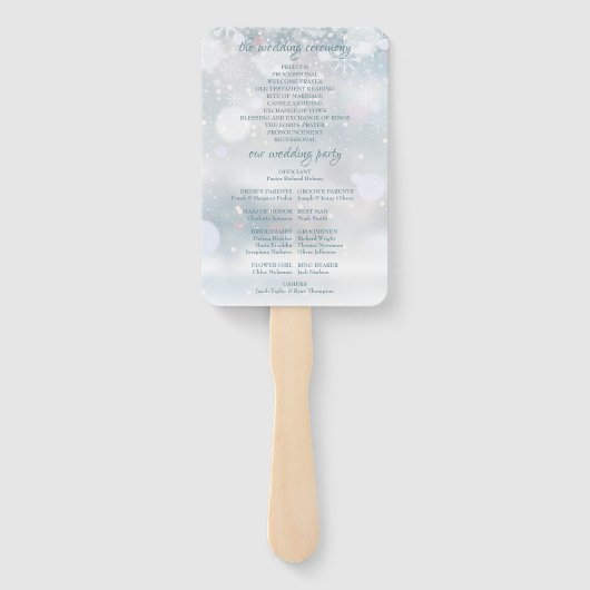 Eerste Sneeuwvlokken Winter Bruiloftsprogramma Han Handwaaier (Achterkant)
