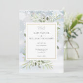 Eerste Snowflakes Greenery Winter Wedding Invitati Kaart (Staand voorkant)