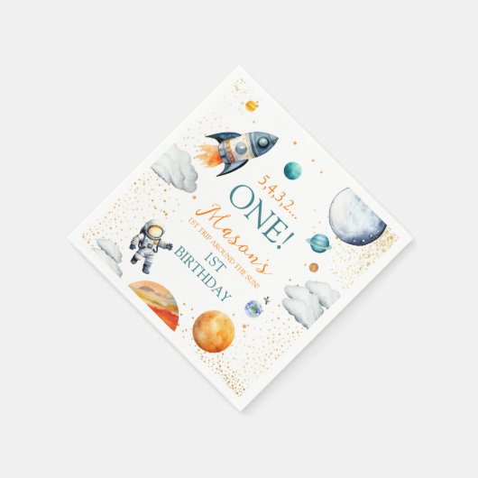 Eerste Space Adventure Boy Verjaardag servetten (Hoek)