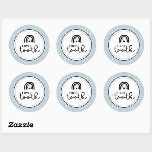 Eerste tand regenbogen en polka dots mijlpaal ronde sticker