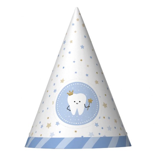 Eerste Tand Wit Blauw Jongen Party Pet Feesthoedjes (Voorkant)