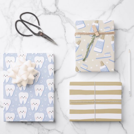 Eerste Tand Wrapping Papier Flat Sheet Set van 3 Inpakpapier Vel (Voorkant)