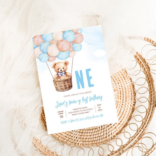 Eerste Teddybeer Boy Boho 1e verjaardag Kaart