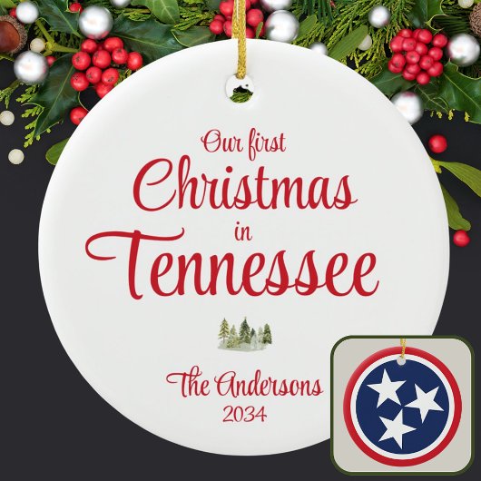 Eerste Tennessee Kerstmis TN Rood Jaar Keepsake Keramisch Ornament