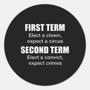 Eerste termijn kies een clown, verwacht een circus ronde sticker