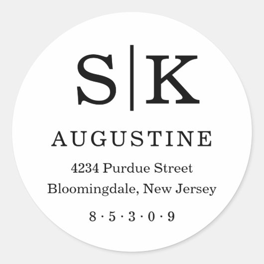 Eerste teruggaveadres voor monogram ronde sticker (Voorkant)