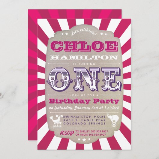 Eerste uitnodiging van Birthday Circus Carnival Pa (Voorkant / Achterkant)