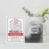 Eerste uitnodiging van de Baseball Birthday met fo (Staand voorkant)