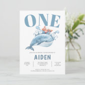 Eerste uitnodiging van de Birthday Blue Whale Part (Staand voorkant)