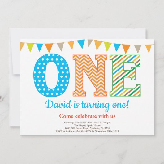 Eerste uitnodiging van de verjaardag. Boy First Bi (Voorkant)