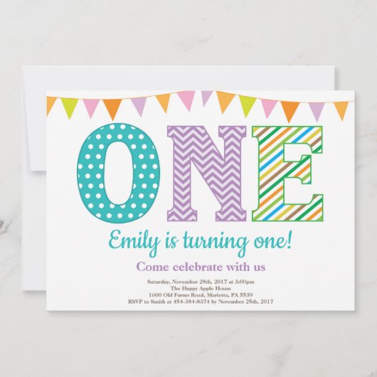 Eerste uitnodiging van de verjaardag. Girl First B (Voorkant)