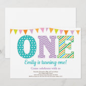 Eerste uitnodiging van de verjaardag. Girl First B (Voorkant / Achterkant)