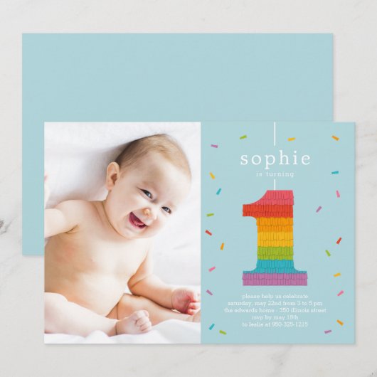 Eerste uitnodiging van Piñata Baby eerste verjaard (Voorkant / Achterkant)