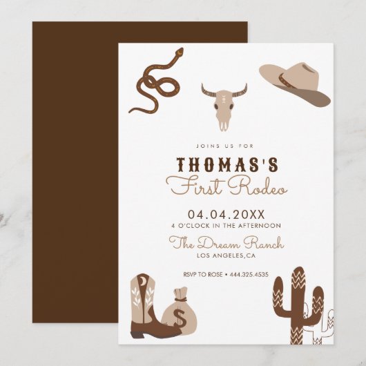 Eerste uitnodiging van Rodeo Cowboy Birthday (Voorkant / Achterkant)